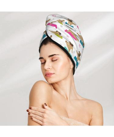 Hair Towel Wrap - Quick Drying Hair Turban with Button | Yoga Dogs Poses Design - Buy Online on GoSupps.com