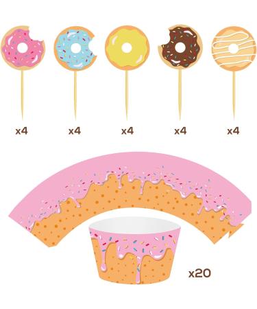 40Ct Donut Party Cupcake Toppers and Wrappers - Donut Food Theme Party/Tea/Doughnut Birthday Party Supplies Donut Baby Shower Decorations Cake Decor - Buy Online on GoSupps.com