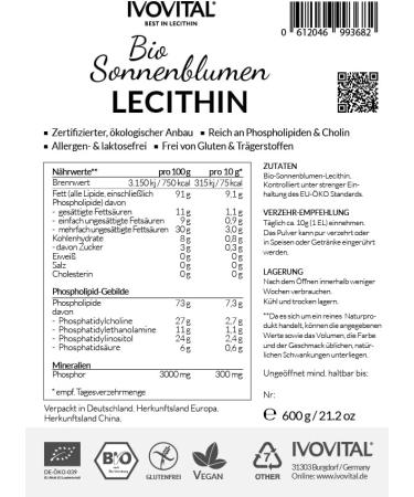 Buy Organic Sunflower Lecithin Powder IVOVITAL (600g) - Certified Organic Non-GMO Cholesterol-Free Superfood for Health & Wellness - Buy Online on GoSupps.com