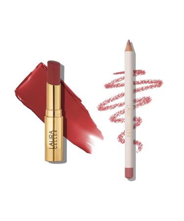 LAURA GELLER Lip Color & Liner Lip Kit | Jelly Balm Hydrating Tinted Lip Balm Brick House + Marble Lips Multidimensional Liner Poetic Pink