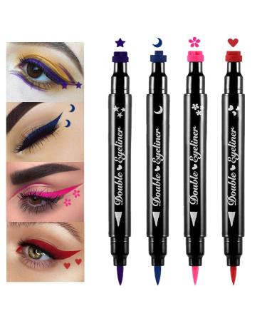 evpct 4 in 1 Stars Flowers Hearts Moon Face Stamps Eyeliner Makeup Set,Purple Blue Red Pink Star Heart Colored Liquid Winged Eyeliner Stamps Wingliner Star Shapes Eye Liner Wing Eyeliner Stamp Tool 2 4 Count (Pack of 1) Pu…