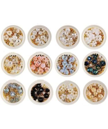 12 Boxes Mixed metal Colorful Nail Art Decoration Glitters Flower 3D Shell Flower Shell Beads Nail Rhinestones - Buy Online on GoSupps.com