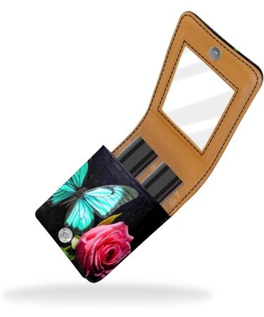 Buy Leather Lipstick Case Organizer with Mirror - Mini Butterfly & Rose Lip Gloss Holder - Perfect Travel Accessory - Buy Online on GoSupps.com
