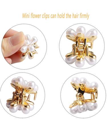 14 Pcs Mini Pearl Hair Claw Clips with Flower Design - Sweet Artificial Bangs Clips for Women & Girls - Buy Online on GoSupps.com