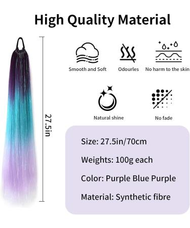 Rainbow Ponytail Hair Extensions 27.5 Inch 100g Coloured Hair Extensions for Braiding Coloured Glitter Straight Synthetic Hair Extensions for Women Girls Hair Accessories (Purple Blue Purple) - Buy Online on GoSupps.com