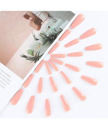 Brishow Coffin False Nails Long Fake Nails Pure Color Ballerina Stick on Nails Glossy Full Cover Acrylic Press on Nails for Women and Girls (Beige) - Buy Online on GoSupps.com