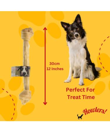 HOWLERS 31cm Pack of 10 Natural Knotted Dog Bone For Dogs | Dog Chews Long Lasting Natural Rawhide Bones | Dog Chew Great With Natural Ingredients - Buy Online on GoSupps.com