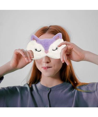 Cute Fox Animal Sleep Mask | Soft Plush Blindfold for Kids & Adults | Breathable Eye Cover for Night Nap, Travel, Meditation - Purple - Buy Online on GoSupps.com