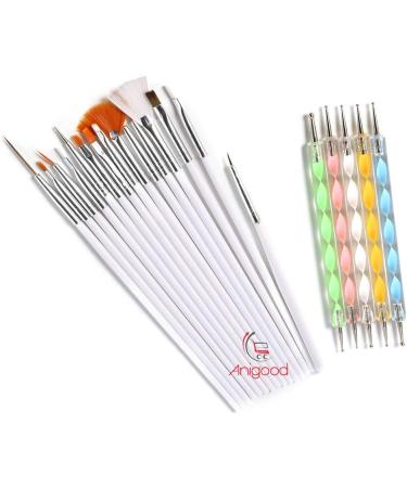 20-Piece Nail Art Brush Set with Pink and White Acrylic Handles - Manicure Pedicure Kit for Designing, Dotting, and Painting (White) - Buy Online on GoSupps.com