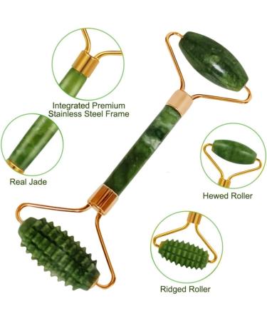 Gua Sha & Jade Roller Gift Set Natural Green Face Roller and Gua Sha Stone Set Face Massager Jade Stone Facial Roller for Eye Puffiness Skin Tightening Rejuvenation of The Face and Neck - Buy Online on GoSupps.com
