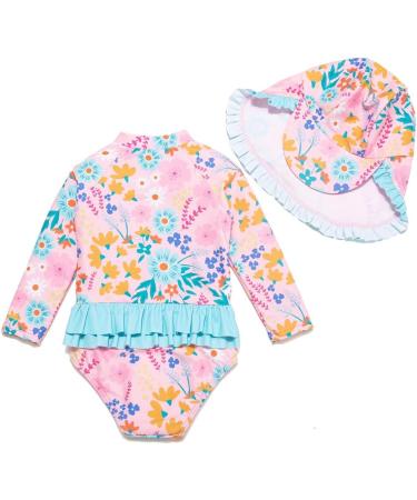 Bonverano Baby Girls Long Sleeve Swimsuit UPF 50+ Sun Protection 9-12 Months Pink Blue - Buy Online on GoSupps.com