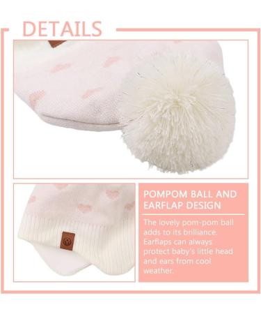 XIAOHAWANG Knitted Baby Hat with Fleece Lining and Pompom - White Heart Design | Toddler Kids Beanie for Winter | 2-4 Years - Buy Online on GoSupps.com
