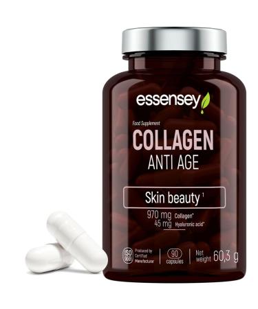 ESSENSEY ESSENSEY - Collagen | 970 mg per recommended daily dose | 90 capsules | 45 mg of hyaluronic acid per recommended daily dose | Type I SOLUGEL Collagen | 45 daily doses | Easy to