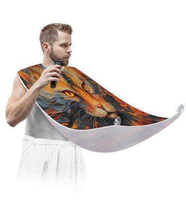 Beard Bib Apron Animal Cat Beard Hair Catcher for Men Shaving Fathers Day Anniversary Christmas Gifts for Dad Husband Beard Bib with 2 Suction Cups