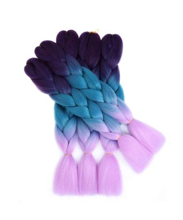 LDMY Kunsthaar 6PCs Jumbo Braids - 24 Synthetic Colorful Ombre Hair Extensions in Lila Blue & Pink | Perfect for Braiding - Buy Online on GoSupps.com