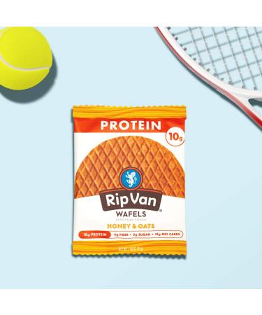 Rip Van Wafels Honey & Oats Stroopwafels - High Protein Keto Snack - Non GMO, Low Sugar (5g) - Office & Healthy Snacks - 12 Pack - Buy Online on GoSupps.com