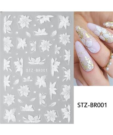 White Flowers Nail Art Stickers | 5D Self-Adhesive Floral & Butterfly Decals for DIY Manicure | 4 Sheets of Embossed Nail Design - Buy Online on GoSupps.com