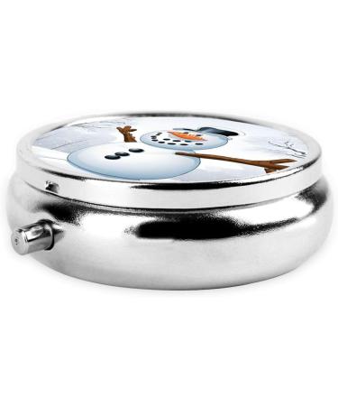 Merry Christmas Snowman Round Pill Box - 3 Compartment Portable Travel Medicine Organizer for Vitamins & Tablets - Buy Online on GoSupps.com