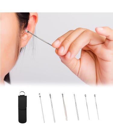 NAUZE 6Pcs Stainless Steel Ear Wax Removal Kit - Reusable Metal Ear Cleaner for Children and Adults - Includes Portable Bag (Black) - Buy Online on GoSupps.com