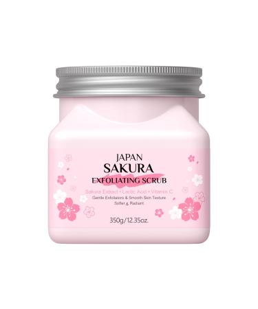 Ofanyia Sakura Exfoliating Scrub with Lactic Acid & Vitamin C Exfoliating Scrub for Smooth & Softer Skin Gentle Exfoliator Deep Cleansing Skin Moisturizing Gel 350g/12.35oz (Sakura 350g) Sakura 12.35 Ounce (Pack of 1)