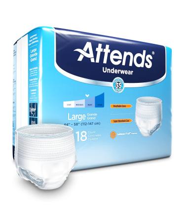 Attends Protective Underwear with DermaDry Technology for Adult Incontinence Care, Unisex, Large, White, 72 Count, Pack of 4 Large (Pack of 72) White