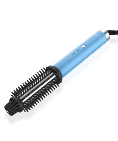 AmoVee 1 Inch Curling Iron Brush Dual Voltage Hair Brush for Travel Ceramic Tourmaline Ionic Heat Up Curling Wands for All Hair Types Adjustable Temperature Blue