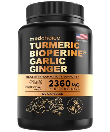 4-in-1 Turmeric Curcumin w Bioperine 2360mg (120 ct) | 95% Curcuminoids, Ginger Root, Garlic Pills, Black Pepper | Health Inflammatory Support Joint Pain Heart Health | Made in The USA (Pack of 1) 120 Count (Pack of 1)