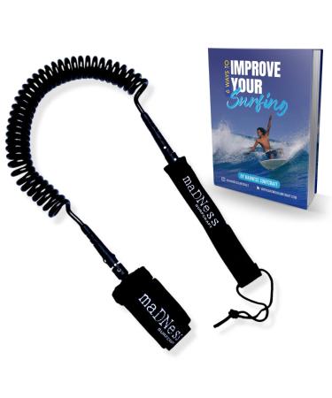Madness Surfcraft Premium Coil SUP Leash, 10 ft Coiled Paddle Board Leash, 7mm Thick Legrope Strap for Stand-up Paddleboard & Longboard & iSUP & Improve Your Surfing eBook