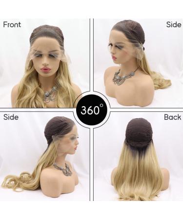 Blonde Ombre Wig with Dark Roots - Long Wavy Curl Synthetic Lace Front for Drag Queens & Cosplay - Buy Online on GoSupps.com