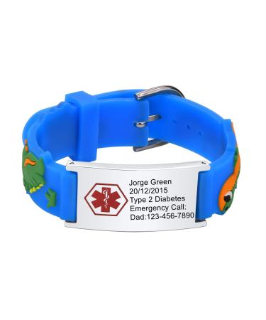 XUANPAI Personalized Safety Wristband Bracelet for Kids - Child ID Bracelet for Emergency Contact or Medical Information Waterproof Cartoon Style Silicone Bracelet for Boys Girls Teenagers A-Blue 4
