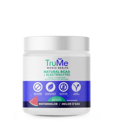 TruMe Natural BCAA Powder with Electrolytes - Vegan Post Workout Supplement - Sour Watermelon - Sugar and Gluten Free Potent Electrolyte Powder for Muscle Recovery Stamina Hydration - 30 Servings