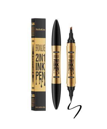2 in 1 Eyebrow Pencil Eyeliner Light Brown 4-Point Micro-Fork Tip Eyebrow Pen and Black Eyeliner Long Lasting Waterproof Eyebrow Pencil for Natural Eye Makeup