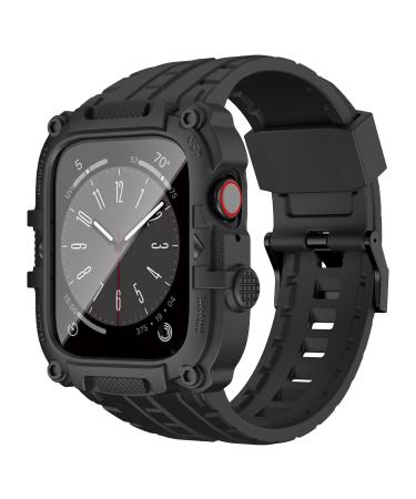 YALOCEA Compatible with Apple Watch Band 44mm with Case Built-in Screen Protector Rugged Shockproof Strap Bumper Cover with Tempered Glass Screen Protector for iWatch Series 6/SE2/SE/5/4 Matte Black Matte Black 44mm