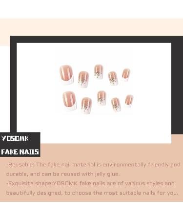 YOSOMK French Tip Square Press on Nails with Flower Design - Nude Flower False Nails - Buy Online on GoSupps.com
