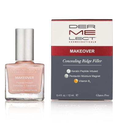 Dermelect Makeover Ridge Filler - Anti Aging Nailcare Base Coat with Keratin Peptides, Pentavitin, Vitamin B5 Hydrating, Strengthening & Concealing Treatment for Nail Ridges, Yellowing, Dryness 0.4 oz