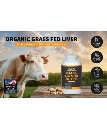 100% Organic Grass Fed Beef Liver Capsules (180 Caps) - Pasture Raised - Iron Vitamin A B Collagen - Promotes Energy Detoxification Whole Body Wellness - Ancestral Paleo Living - Ion Supplements - Buy Online on GoSupps.com