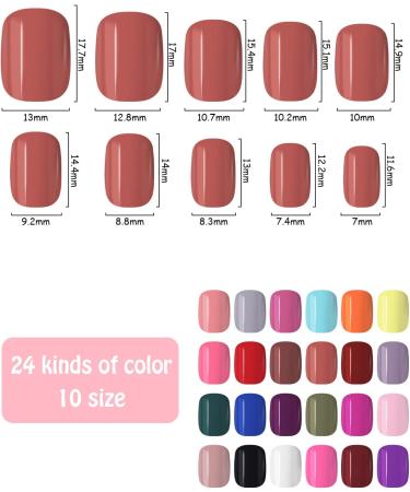 576 Count Colorful Short False Nails Round EBANKU | Full Cover Artificial Acrylic Tips for Women Girls | DIY Nail Art (24 Colors) - Buy Online on GoSupps.com