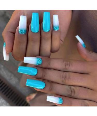 24pcs Glitter Detachable False Nails Ballerina Pink Wearable Fake Nails Full Cover Nail Tips Fake Nail with Design Manicure Tool sytleA10