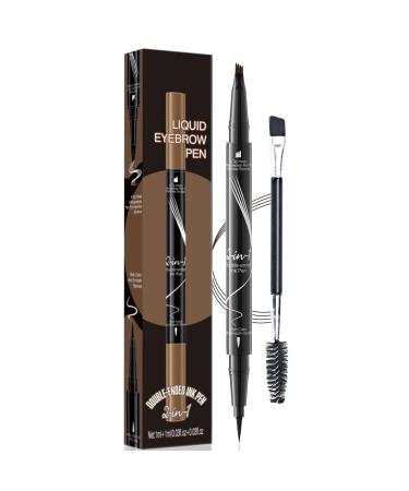 Hellokiss Liquid Eyebrow Pen Curved Brow Pen Trailott Eyebrow Pen 3D Microblading Eyebrow Pencil Upgraded Waterproof with 4-Fork-Tip Precise Brush-Tip 2-in-1 Microblading Eyebrow Pencil (02#)
