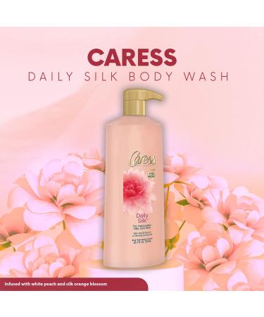 Caress Daily Silk Body Wash 25.4 oz. with Pump - White Peach & Orange Blossom for Silky Soft Skin - Includes Bath Sponge - Buy Online on GoSupps.com