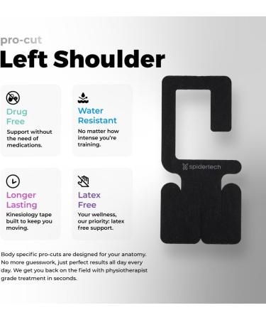 Spidertech Pre-Cut Cotton Kinesiology Tape for Left Shoulder Support - Pain Relief for Athletes & Sports Professionals (Black 4 Pack) | International Shipping - Buy Online on GoSupps.com