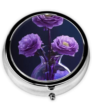 Purple Beauty Butterfly Mini Round Pill Box - 3 Compartment Travel Organizer for Medicine | Portable Pill Case for Home & Office - Buy Online on GoSupps.com