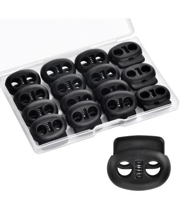 Deesea 15 PCS Plastic Cord Locks End Spring Stop Toggle Stoppers Double Hole Cord Locks Cord Stopper Lanyard String Cord Toggles for Drawstrings Paracord Shoelaces Backpack Bags(15 Double Hole)