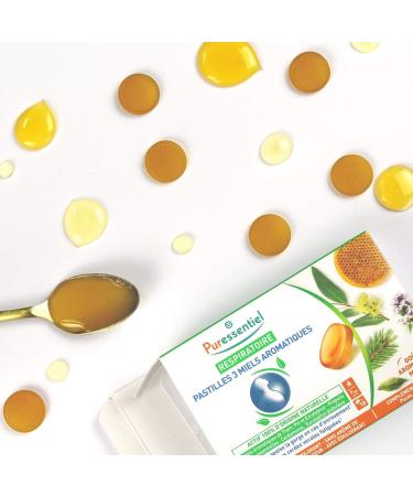 Puressentiel Respiratory Lozenges - 18 Honey Aromatic Lozenges - Sore Throat Relief with Eucalyptus & Cardamom Oils - Gluten-Free - Buy Online on GoSupps.com