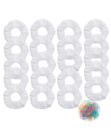 20 Pack White Cotton Scrunchies for Tie Dye Party Hair Elastic Hair Ties Pony Tail Holder for Women 20 Count (Pack of 1) White