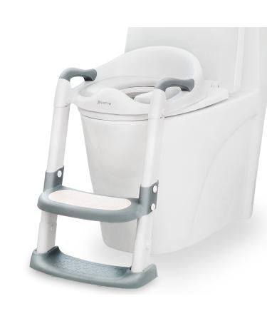 Kylinton Potty Training Seat with Step Stool Ladder, Foldable Toddler Potty Seat for Toilet 2 in 1 Potty Training Toilet for Kids, Splash Guard Comfotable and Anti-Slip Pad for Boys Girls, Grey Gray