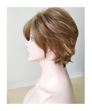 Short Hair Wigs for Women | Fluffy Brown Blonde Wig with Bangs | Heat Resistant Synthetic Wig + Wig Cap - Buy Online on GoSupps.com