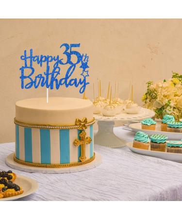 Tenhaisi Glittery Navy Blue Happy 35th Birthday Cake Topper Cake Topper for 35th Birthday Fabulous 35th Birthday Decoration - Buy Online on GoSupps.com