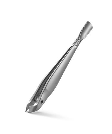 FVION Cuticle Nipper with Pusher 2 in 1 Cuticle Trimmer with Pouch Slim Portable Cuticle Tool (1PCS) Matt Silve
