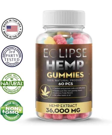 Eclipse Hemp Hemp Gummies - 36 000 MG (60 Count) - 600 MG Per Gummy Bear with Hemp Oil - Made in USA - Buy Online on GoSupps.com
